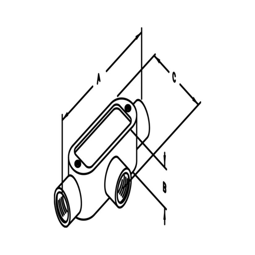 T&B® T75M 35 Series Type T Conduit Body, 3/4 in Hub, Form 7 Form, 9.5 cu-in Capacity, Malleable Iron, Zinc Plated with Aluminum Acrylic Coated